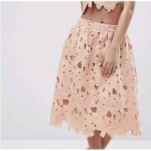 Asos Peach Crochet Midi Skirt Size 4 NWT
